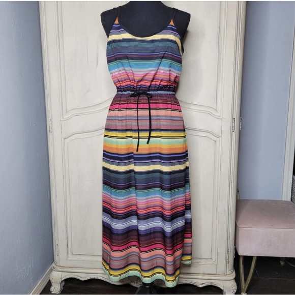 Athleta Havana Rainbow Striped Drawstring Tank Athleisure Quick Dry Dress✨️sz S - Picture 1 of 10